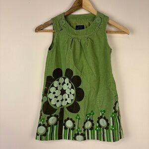 Mini Boden Green Corduroy Floral Jumper Dress 5-6 Years